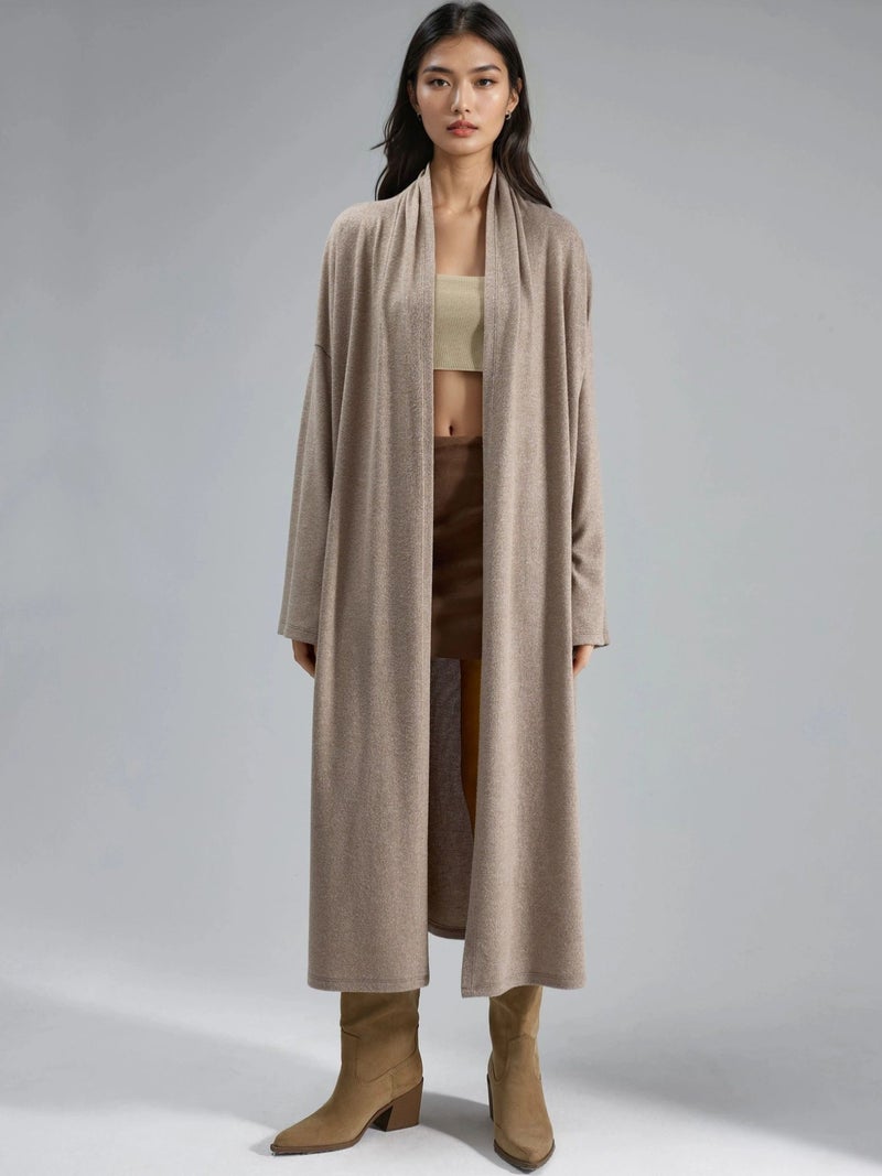 Busem Relaxed Fit Longline Open-Front Shawl Collar Knit Cardigan - Image 1